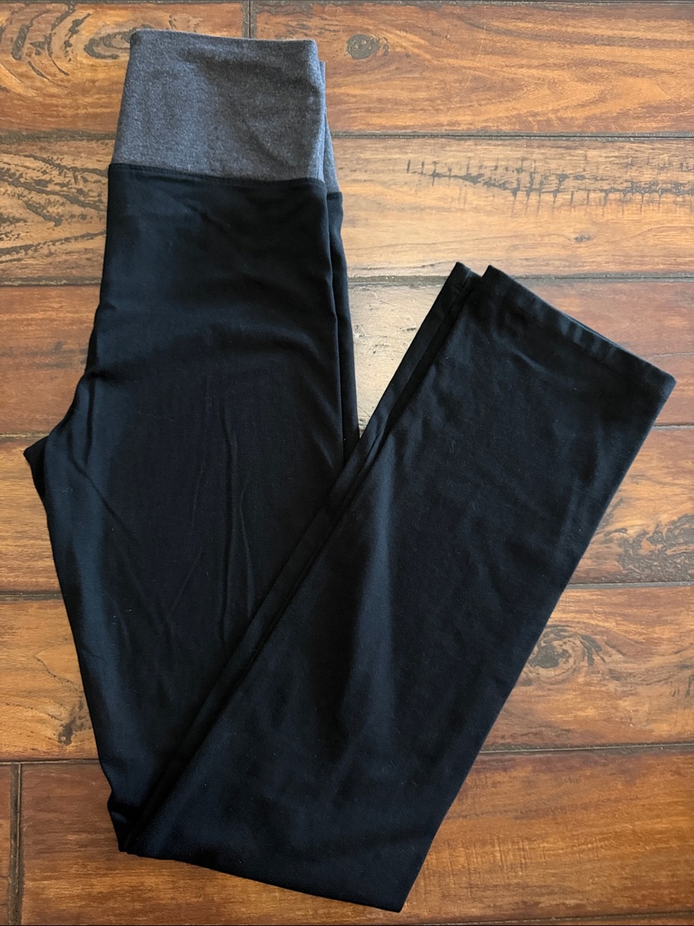 Victoria's Secret Black Straight-Leg Leggings with Gray Fold-Over Waistband